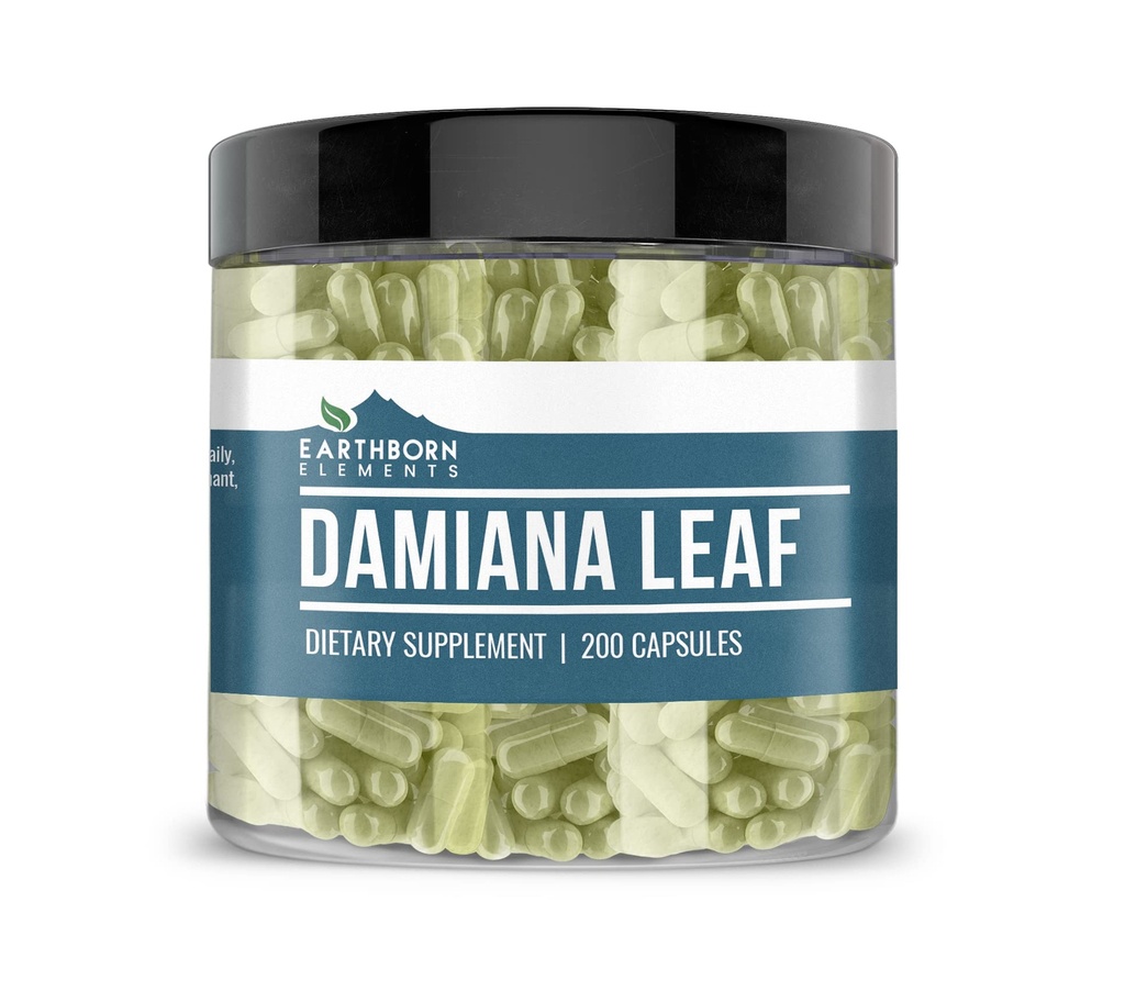 Éléments terriens Damiana Leaf 200 Capsules, pures et non diluées, sans additifs
