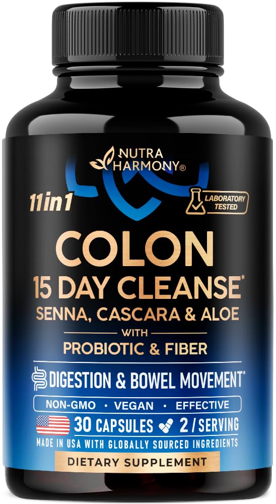 Colon Cleanse - 15 Tage Cleanse für Damen und Herren - Senna | Cascara | Garcinia Cambogia | Probiotics & Fiber - Digestion & Detox - Debloating & Bowel Movement - Natural & Vegan - Made in USA, 30 Kapseln