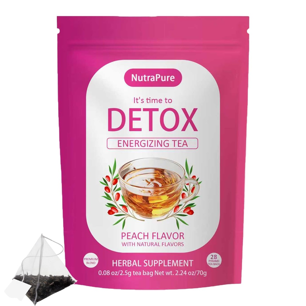 Japanese Detox Tea with Dandelion & Ginseng - Supports Flat Belly, Reduces Bloating, Healthy Weight & Digestive Health, Peach Flavor, 28 Tea Bags(1PC)
