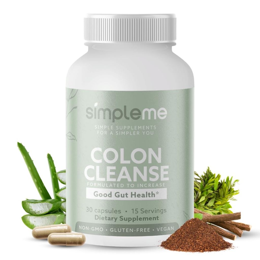 SIMPLEME Colon Cleanse Detox, Natural Constipation Relief for Adults, Fast Bloating Relief Colon Cleanser for Women & Men, 30-Day Gut Support Weight Management, 1 Day Detox Cleanse, 30 Capsules