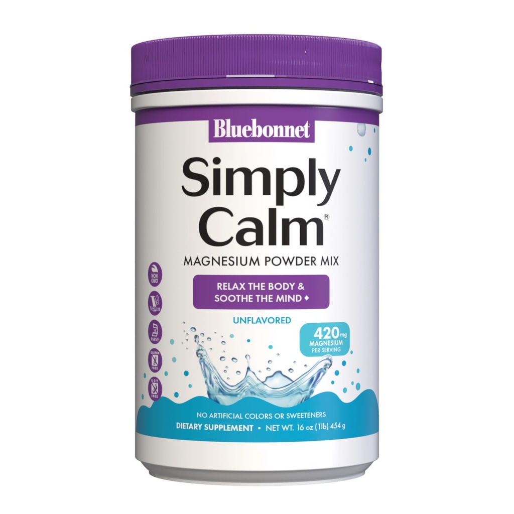 Bluebonnet Nutrition Simply Calm Powder, For Calm*, Muscle Cramps*, Stress Relief*, Vegan, Vegetarian, Non GMO, Gluten Free, Soy Free, Milk Free, Kosher, 16 oz, 90 Servings, Unflavored