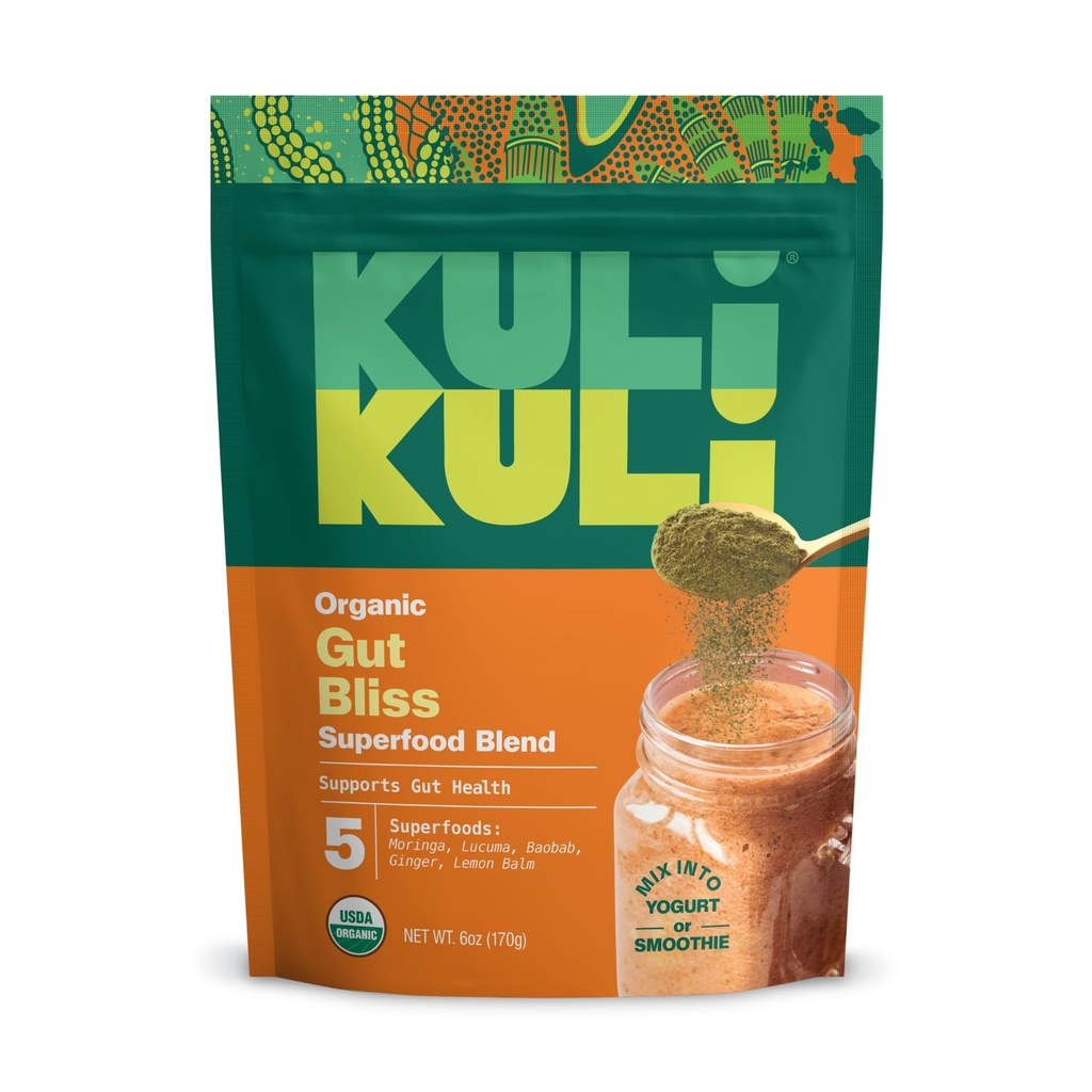 Kuli Kuli Gut Bliss Superfood Pulver [6 oz] - Leistungsstarke Mischung aus Bio Moringa, Baobab, Lucuma, Ginger und Zitronenbalsam - Förderung der Verdauung, Beruhigen Sie die Stomach und Boost Gut Gesundheit