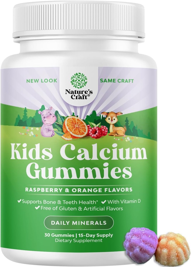 Natures Craft Tasty Kids Calcium Gummis - Vitamin D & Calcium Gummis für Kinder - Vitamin mit & D für Muskel Knochen Entwicklung Gelatin-Free Kosher Kinder 30ct (1 Pack)