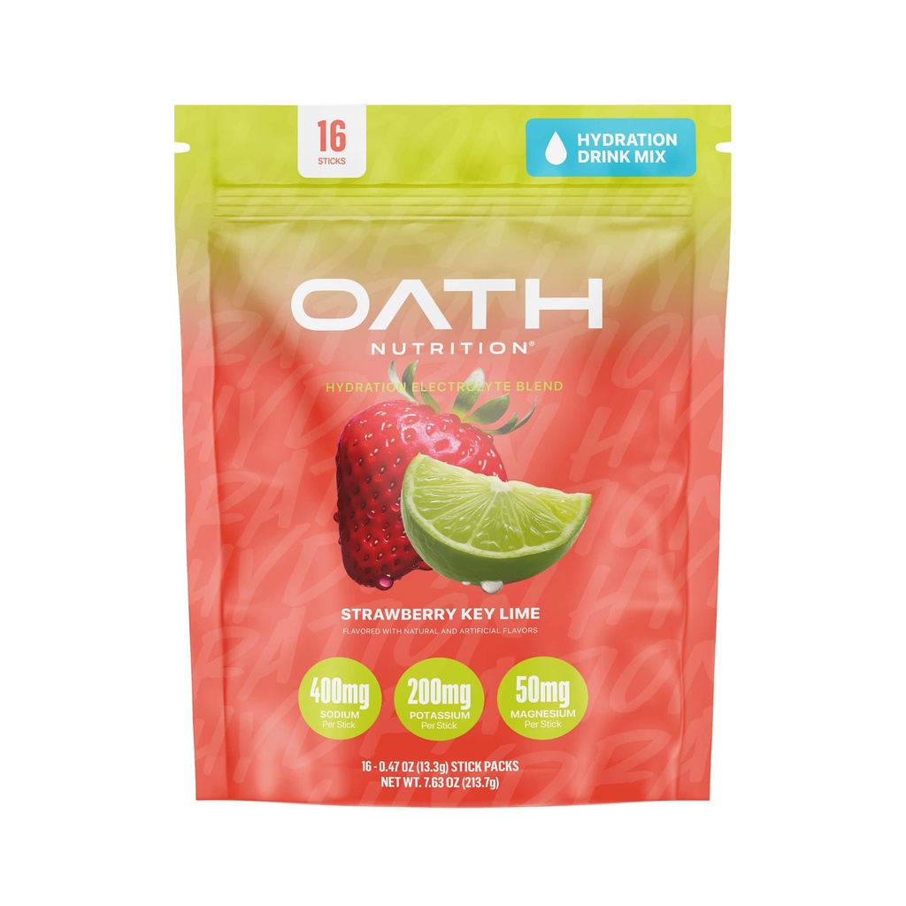 Oath Nutrition Hydratation Poudre d'électrolyte, mélange d'électrolyte complet pour l'hydratation rapide et le soutien musculaire, 16 packets à un seul serveur, fraise Key Lime