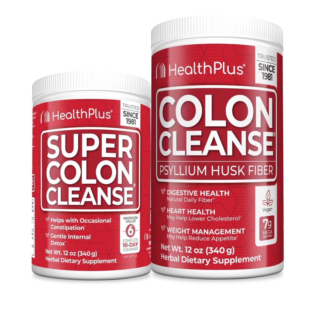 Health Plus Super Colon Cleanse & Colon Cleanse 12 oz, 48 Servings Bundle