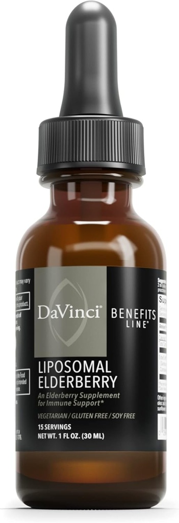 DAVINCI Labs Liposomal Elderberry - Immununterstützungsergänzung für gesunde Lunge, Throat und Sinus* - mit ElderCraft European Black Elderberry Extract - Gluten-Free - Vegetarisch - 30 ml, 15 Portionen