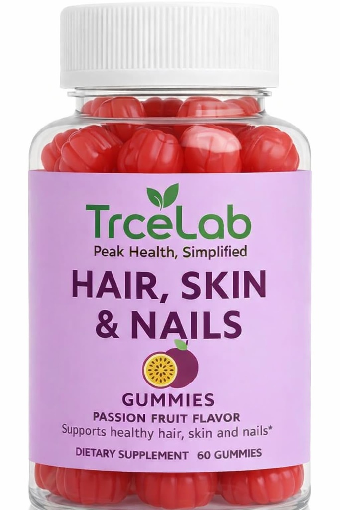 Hair Skin & Nails Gummies - Hair Growth Gummies with 6000 mcg Biotin, Passionfruit Flavor, Vitamins A, C, D, E, Folate, Iodine, Zinc, Collagen Infused Hair Skin Nails Gummies 60 Count