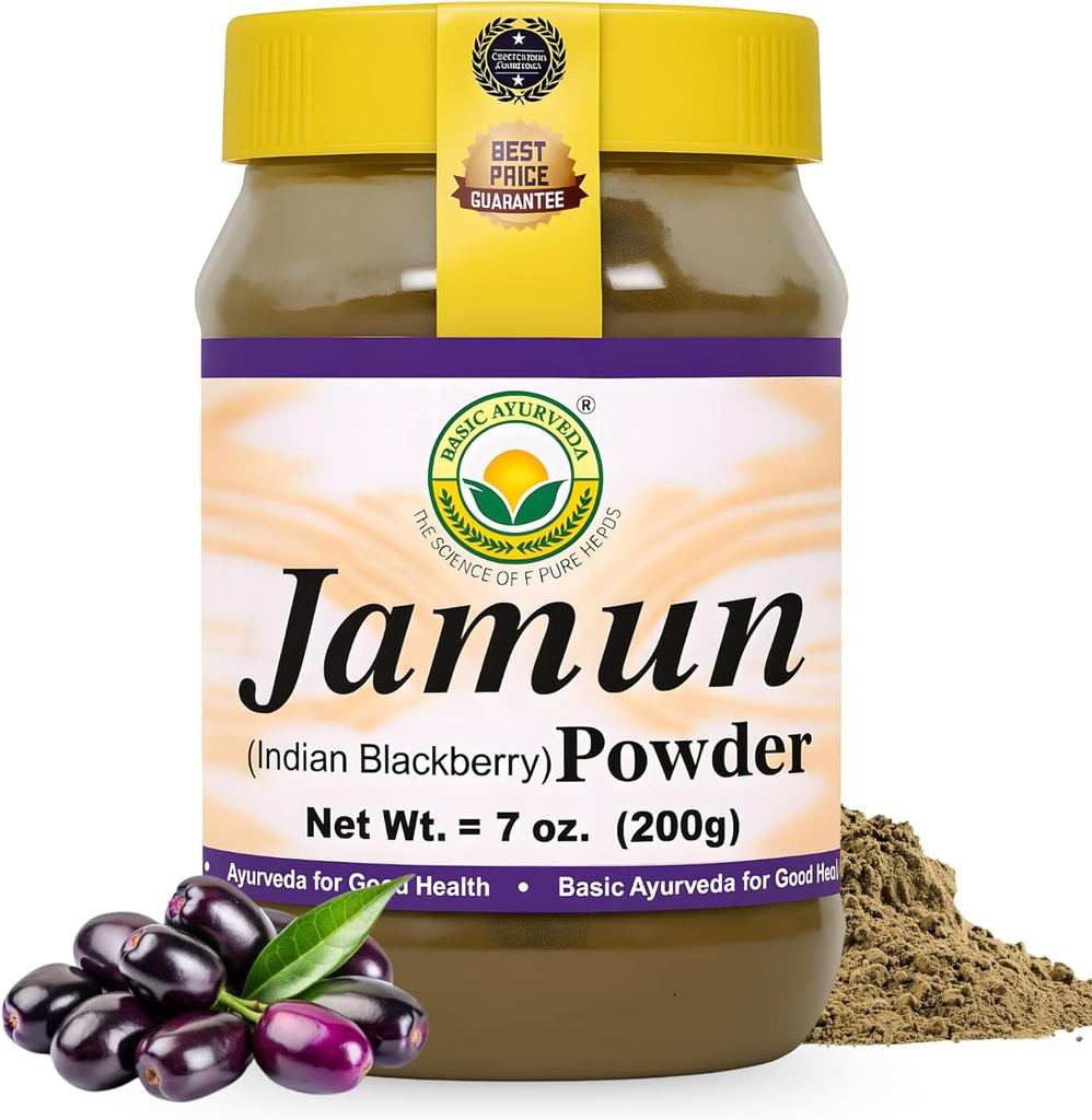 Polvere di base Ayurveda Jamun – 7.05 Oz (200g) | Polvere di frutta di mora indiana | Supplemento naturale di erbe per uso quotidiano | Ricco di antiossidanti | Vegan & Gluten-Free