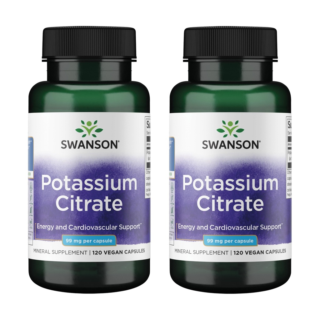 Swanson Kalium Citrat - Mineralische Ergänzung Förderung Herzgesundheit & Energie Unterstützung - Aids Optimale Nerve & Kidney Funktion mit natürlichen Inhaltsstoffen - (120 Kapseln, je 99mg) (2 Packung)