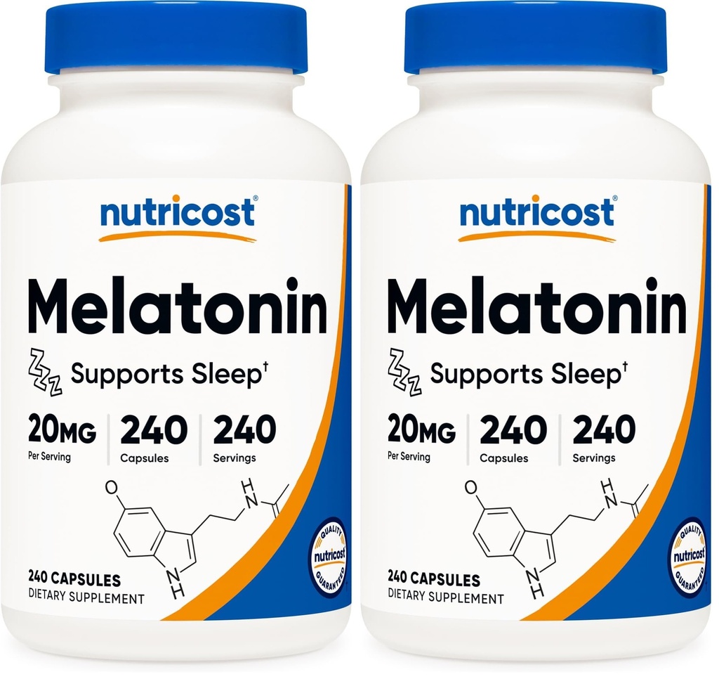 Nutricost Melatonin 20mg, 240 Capsules, Non-GMO & Gluten Free (Pack of 2)