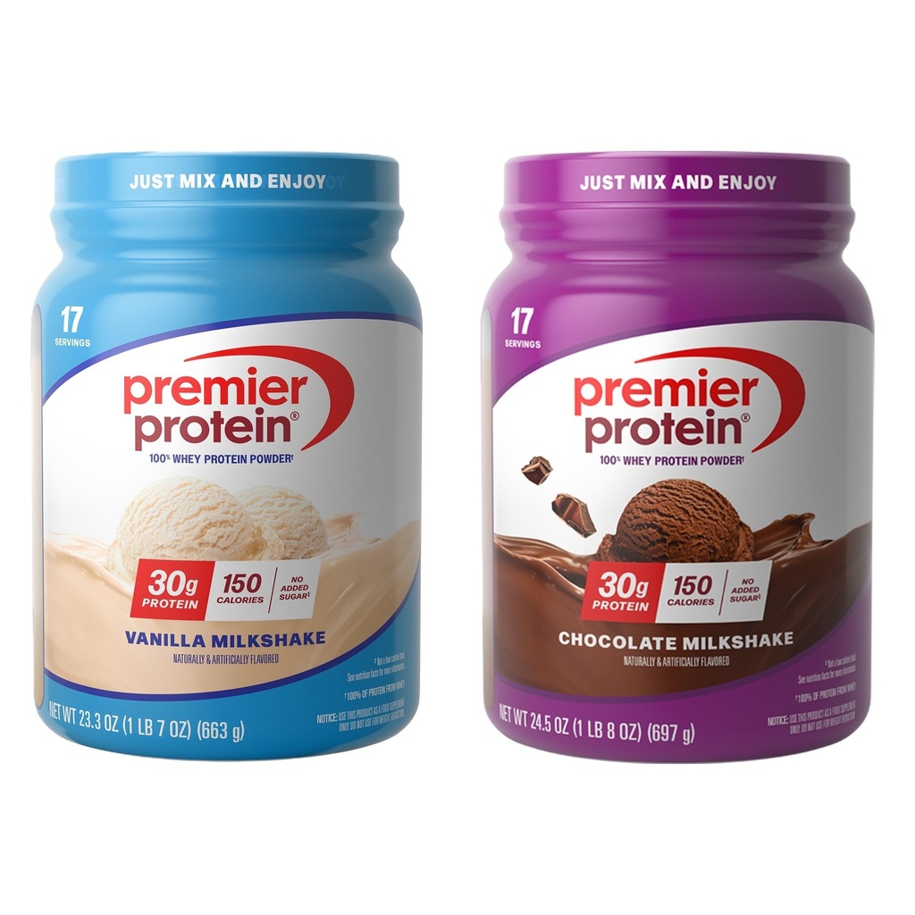 Bundle of Premier Protein 100% Whey Powder Tubs, Schokolade Milkshake + Vanille Milkshake