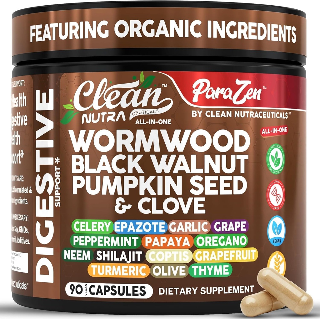 Clean Nutra Wormwood Black Walnut Pumpkin Seed Clove Olio Celery Aglio Grape Papaya Neem Terra Diatomaceous Donne Probiotic Gut Salute Detox Oregano Olive Turmeric Supplemento Vegan Capsule