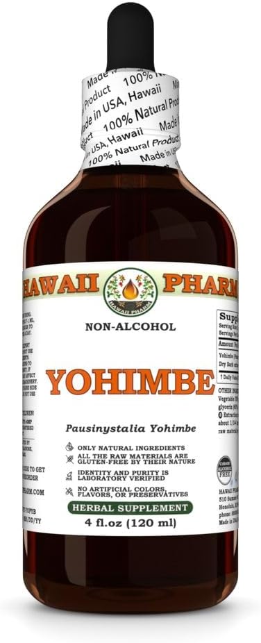 Yohimbe (Pausinystalia Yohimbe) Bark secco Glycerite, Made in Hawaii, All Natural, Vegan, Lab Tested Alcohol-Free Liquid Extract - 4 fl.oz