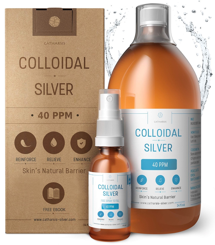 Premium kolloidales Silber ● Optimale Konzentrationsformel, kleinere Partikel, bessere Ergebnisse ● Laborzertifiziert ● Flüssiges Silber Made in EU ● Free Spray Bottle to Fill & Ebook (34 fl oz)