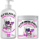 Skin, Coat & Brain Support System for Dogs Wild Alaskan Salmon Oil 32 oz + Omega-3 Soft Chews (120 ct) Complete Daily Omega Routine for Healthy Skin, Shiny Coat & Cognitive Support