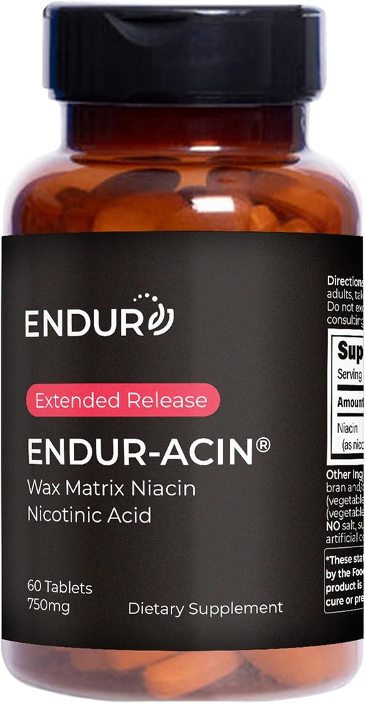 Endurance Produkte ENDUR-ACIN, Extended Release Niacin für optimale Absorption & Flush Free Niacin, Premium Vitamin B3 Niacin Ergänzungen, 750mg, 60 Tabletten