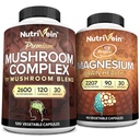 Nutrivein Premium 120 Cap Complexe de Champignons 2600mg & 90 Cap Magnésium 2207mg Bundle - 11 Champignons - Lions Mane, Chaga, Reishi, Cordyceps, & More - Immune & Cerveau Fonction Plus Mémoire & Focus