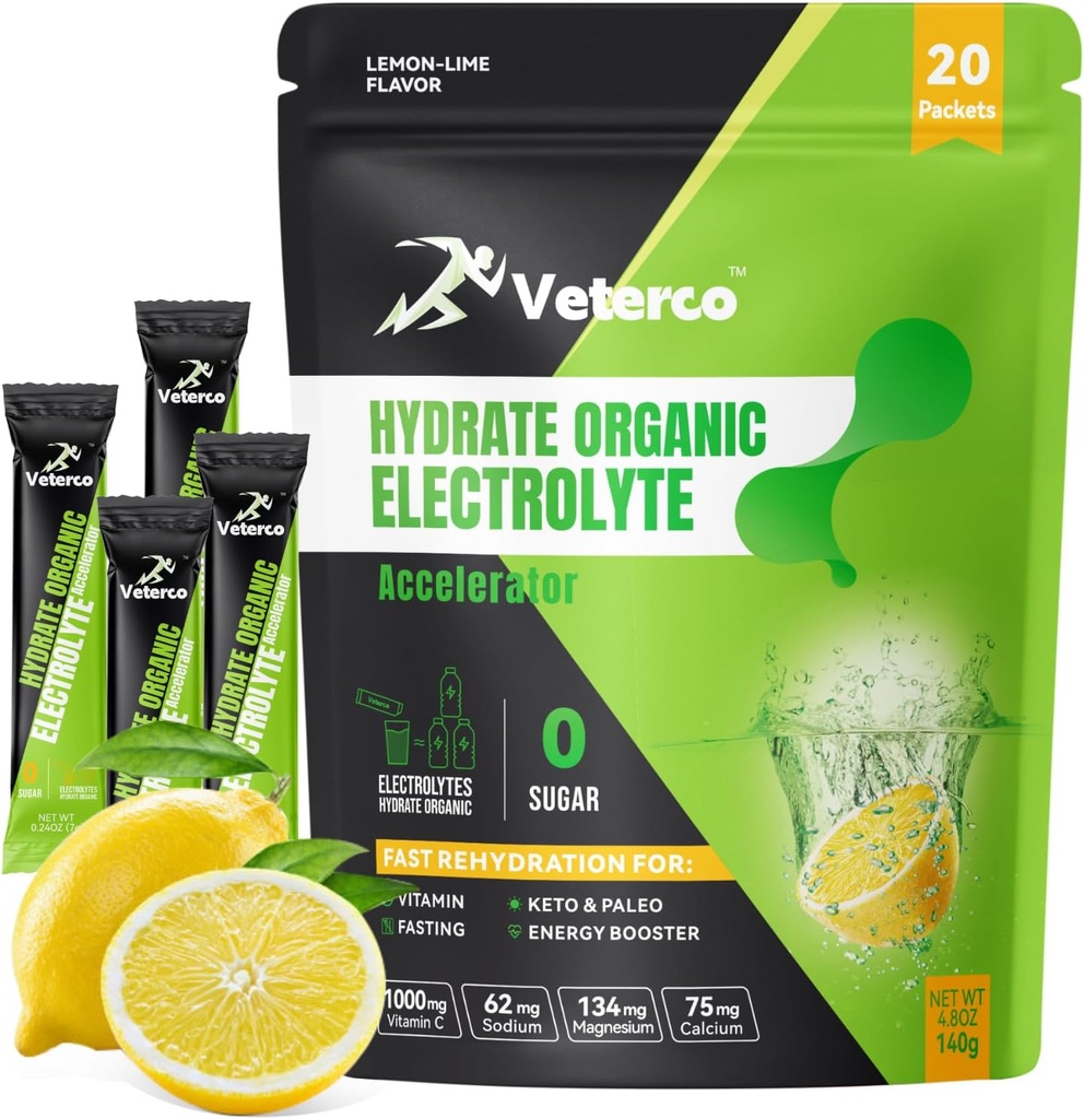 Poudre d'électrolyte d'hydratation, boisson d'électrolyte, mélange de supplément d'hydratation, emballages d'hydratation avec vitamine et minéraux, ami des kétos, végétalien, non-OGM, pas de sucre, parfum citron (20 bâtons)