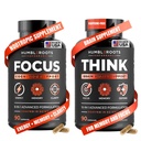 FOCUS + THINK Nootropic Brain Supplement Bundle - Energy, Memory & Focus Support - Caffeine + Caffeine-Free Cognitive Stack with Lion's Mane, Bacopa, Citicoline & L-Theanine - 2 Bottles (90 + 90 Capsu