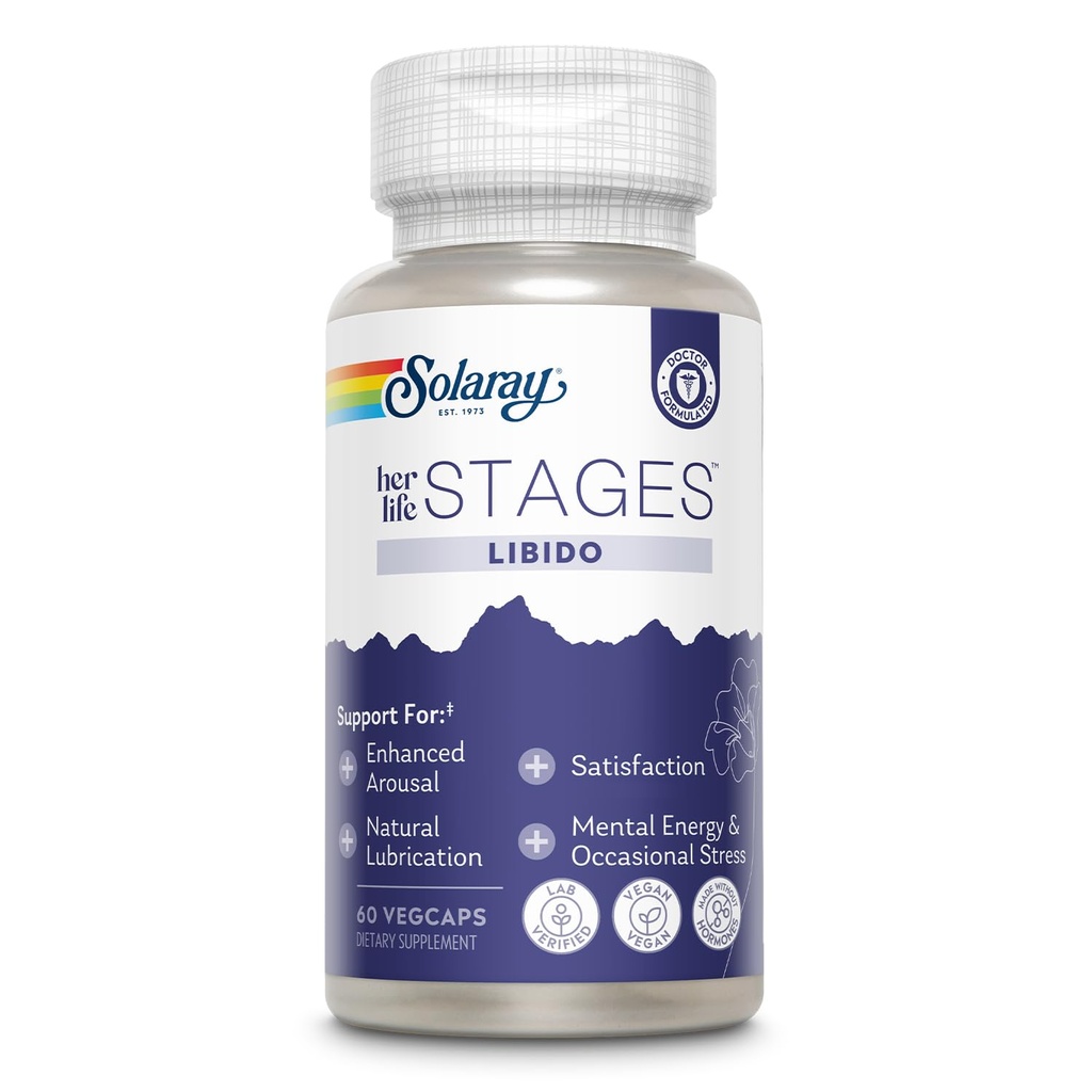 SOLARAY Libido ihre Life Stages - Unterstützt natürliche Schmierung und Libido Erhöhung für Frauen - Shatavari, Fenugreek, Organic Ashwagandha Capsules - Hergestellt ohne Hormone - 30 Servietten, 60 VegCaps
