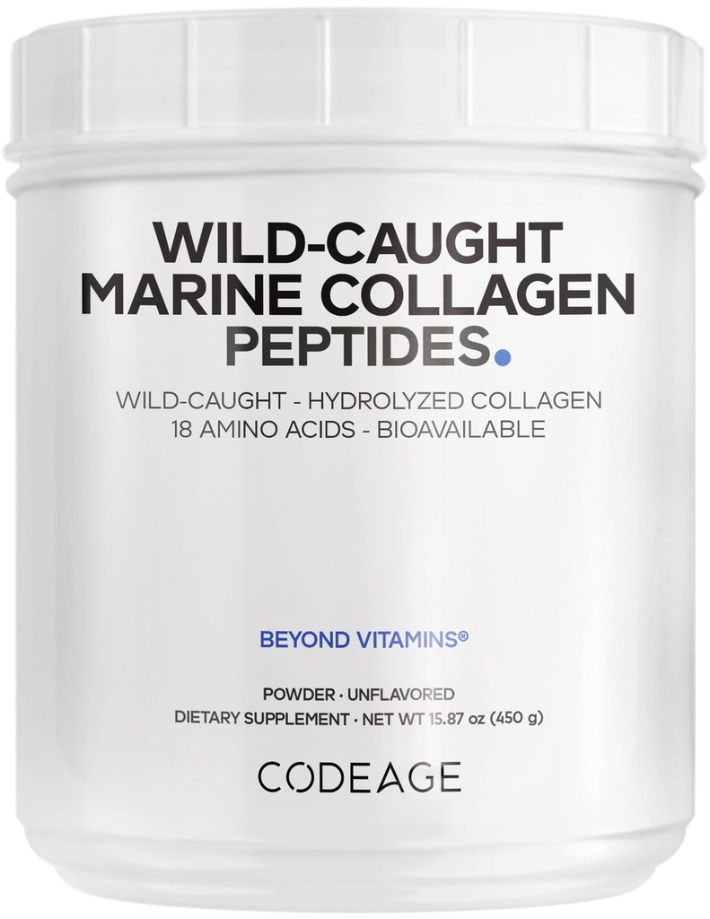 Codeage Marine Collagen Pulver - Wild gefangene hydrolysierte Fisch Collagen Peptide - Typ 1 & 3 Collagen Protein Supplement - Aminosäuren für Haut, Haare, Nägel - Paleo Friendly, Non-GMO, 15.87 Unzen