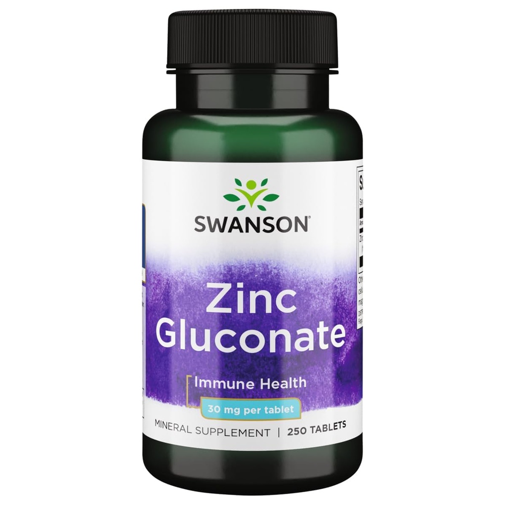 Swanson Zinc Gluconate - Mineral Supplement Promoting Prostate Health, Vision Health, & Immune Support -Gluconate Form for Optimal Absorption - (250 Tablets, 30mg Each)