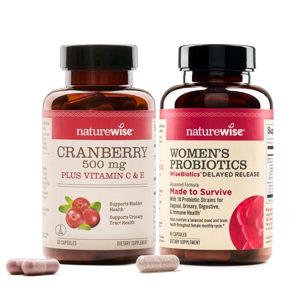 NatureWise [1] Cranberry Pills - Extract Equal to 12,500mg* - 60 Capsules[30-Day Supply] + [1] Probiotics for Women + Cranberry for PH & Urinary - 60 Capsules[60-Day Supply]