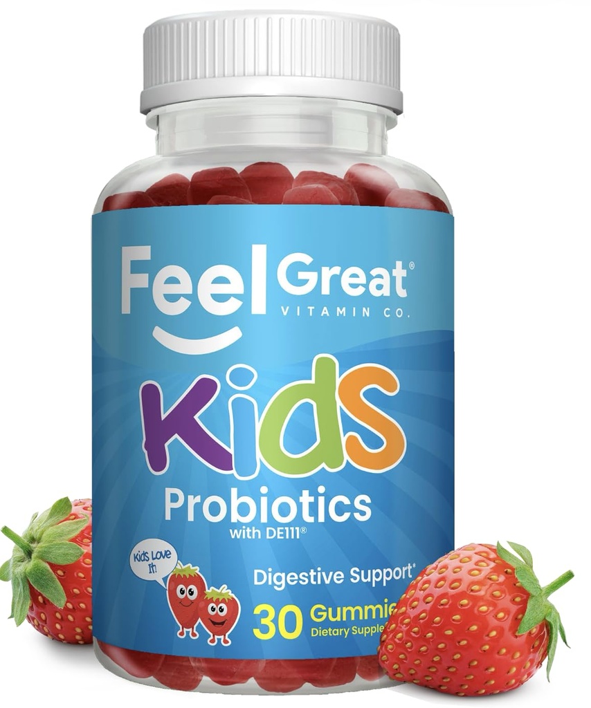 Sentire Great USDA Organic Kids Probiotics Gummies | Probiotici per fragole masticabili per la salute digestiva e il supporto immunitario | Probiotici e prebiotici basati sulle piante per bambini | 30 Conte
