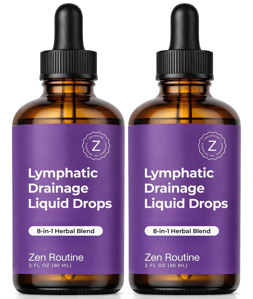 Zen Routine Lymphatic Drainage Liquid Drops 2 Pack | 8-in-1 Organic Herbal Blend | Elderberry Echinacea Dandelion Burdock | Immune Support Detox Cleanse | 120-Days Supply (2 Fl Oz (Pack of 2))