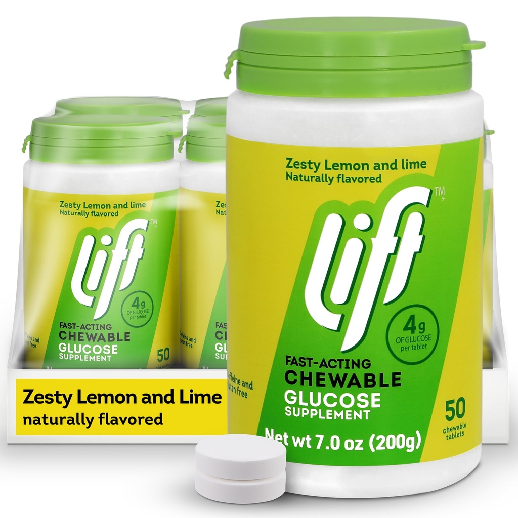 Lift Glucose Fast-Acting Glucose Chewable Energy Tablets, Lemon & Lime, 50 ct Jar (Pack of 6)