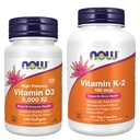 NOW Integratori alimentari, Vitamina D-3 5.000 UI, Alta Potenza, Supporto strutturale*, 240 Softgel con Ora Supplementi, Vitamina K-2 100 mcg, Menaquinone-4 (MK-4), 250 capsule di Veg