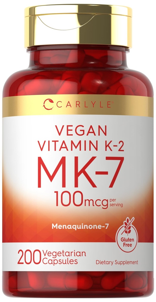 Carlyle Vitamin K2 MK-7 100 mcg | 200 Vegane Kapseln | Menachinon-7 Supplement | Nicht-GVO, glutenfrei