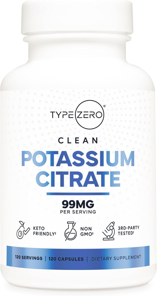Typ Zero Kalium Citrat (99mg, 120 Kapseln) - Glutenfrei, Non-GMO