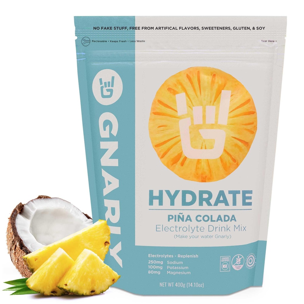 Gnarly Nutrition Hydrate Electrolyte Powder – Pina Colada Exercise Hydration Drink Mix – NSF Contents Certified – Electrolyte Solution, Performance & Recovery – Pina Colada, 14.10 oz