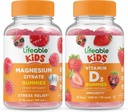 Magnésium Lifeable Kids + Vitamine D Kids, Gommies Bundle - Grande dégustation, supplément de vitamine, sans gluten, sans OGM, gommy à croquer