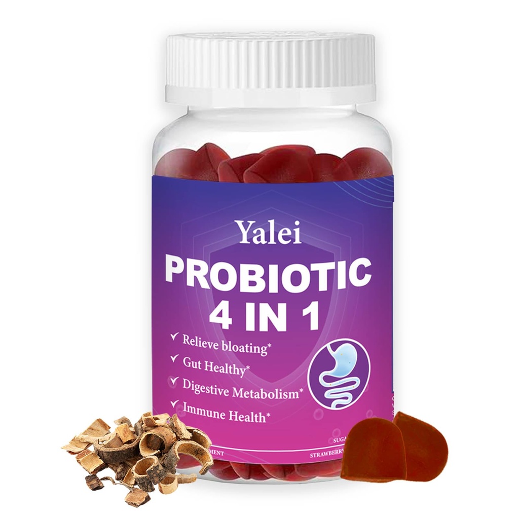 Probiotic Kombucha Gummies | Sugar Free | Probiotics Fiber Supplement for Women and Men | 1.6 Billion CFU Lactobacillus Plantarum & Slippery Elm for Bloating & Gut Health | Strawberry Flavor
