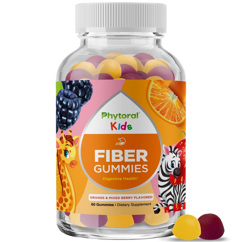 High Prebiotic Fiber Gummies for Kids - Dietary Fiber Supplements for Digestion & Constipation - Chicory Root Kids Immune Gummies - Non-GMO & Vegan Digestive Nutritional Supplements - 60 Count