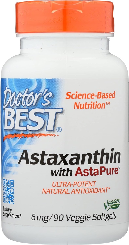 Docteurs Meilleur Astaxanthine avec AstaPure 6 MG, Non-OGM, Vegan, 90 Softgel (paquet de 1)