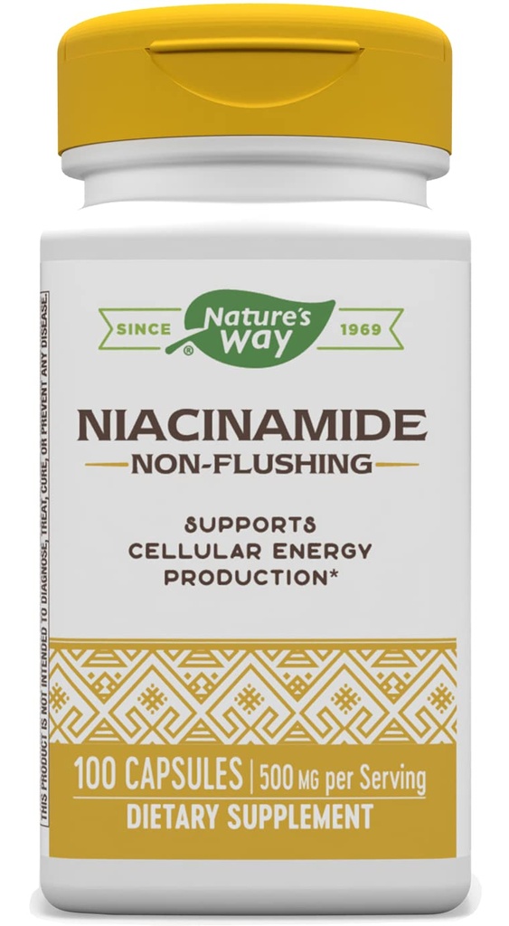 Nature's Way Niacinamide - Niacinamide Capsules with Non-Flushing Vitamin B3 - Supports Cellular Energy* - 500mg per Serving - Gluten-Free & Vegan - 100 Count (100 Servings)
