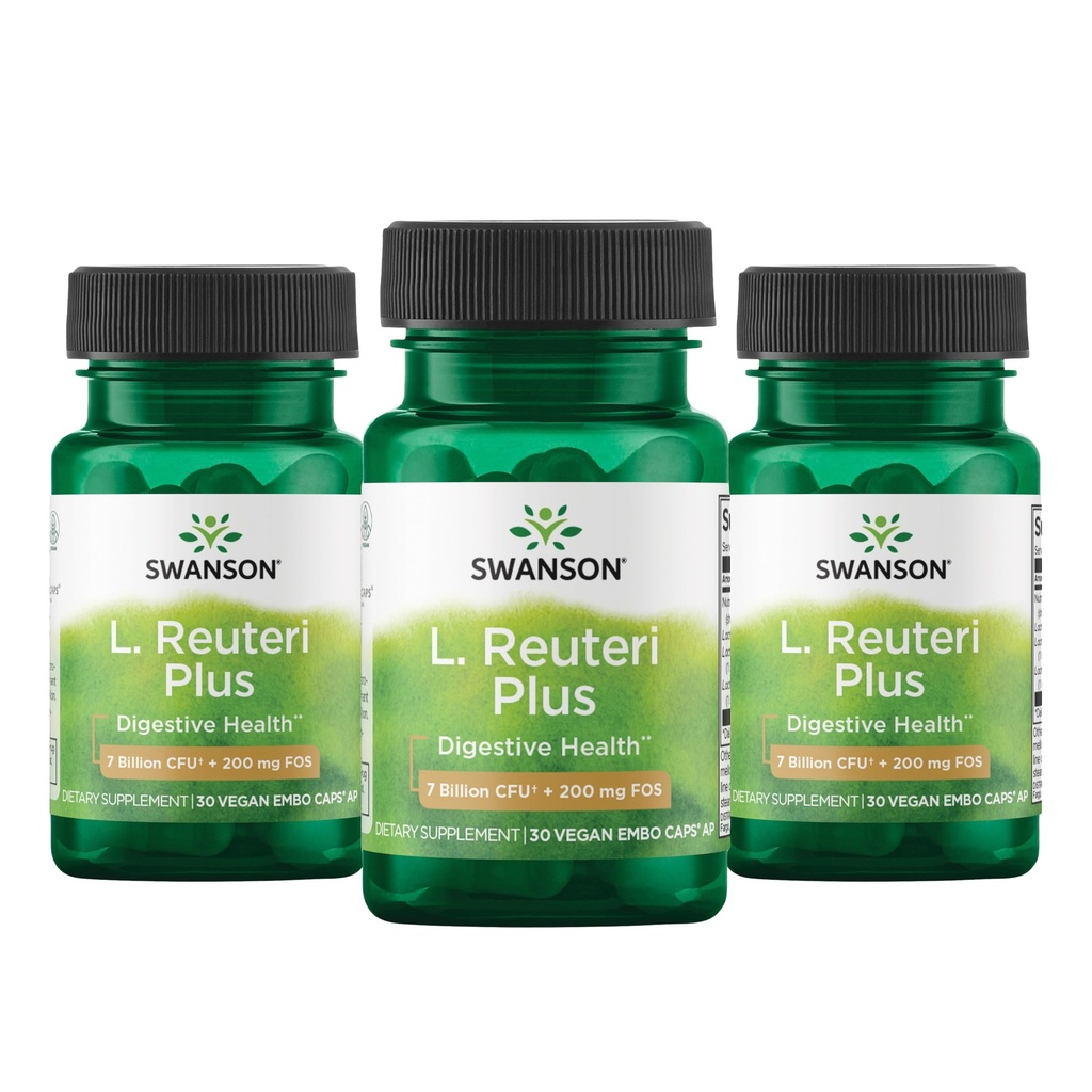 Swanson L. Reuteri Probiotic Plus w/L. Rhamnosus L. Acidophilus & FOS Prebiotic Digestive Support - Promotes Gut Health w/ 7 Billion CFU pro Kapsel - (30 Veggie Capsules) (3 Pack)