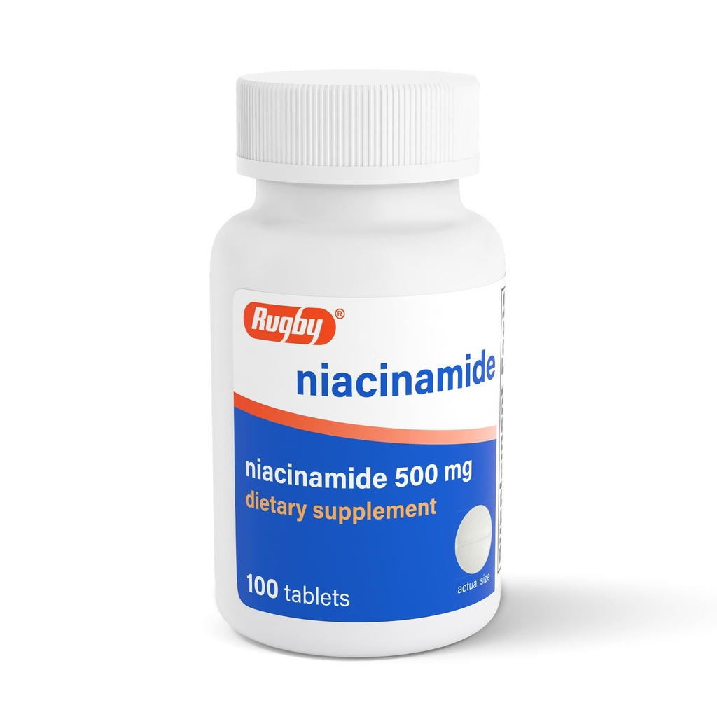 Rugby Niacinamide 500 mg Comprimés, supplément alimentaire sans gluten pour les adultes, soutient la santé globale, pas de arômes artificiels - 100 Compte (paquet de 1)