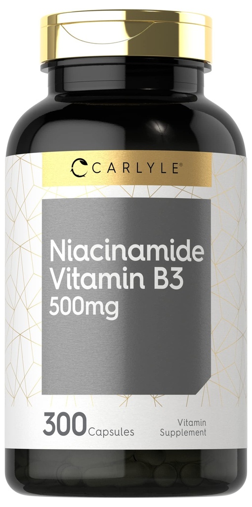 Carlyle Niacinamid 500mg Kapseln | 300 Count | Vitamin B3 | Non-GMO & Gluten Free Supplement