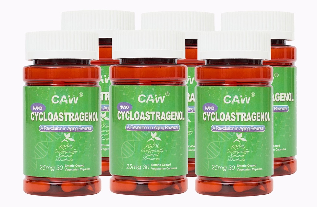 CAW Nano Cycloastragenol | Telomerase-Aktivierungs-DNA-Reparatur | Immunität steigert bessere Absorption | 25Mg 30Enteric-Coated Vegetarian Kapseln 6 Flaschen