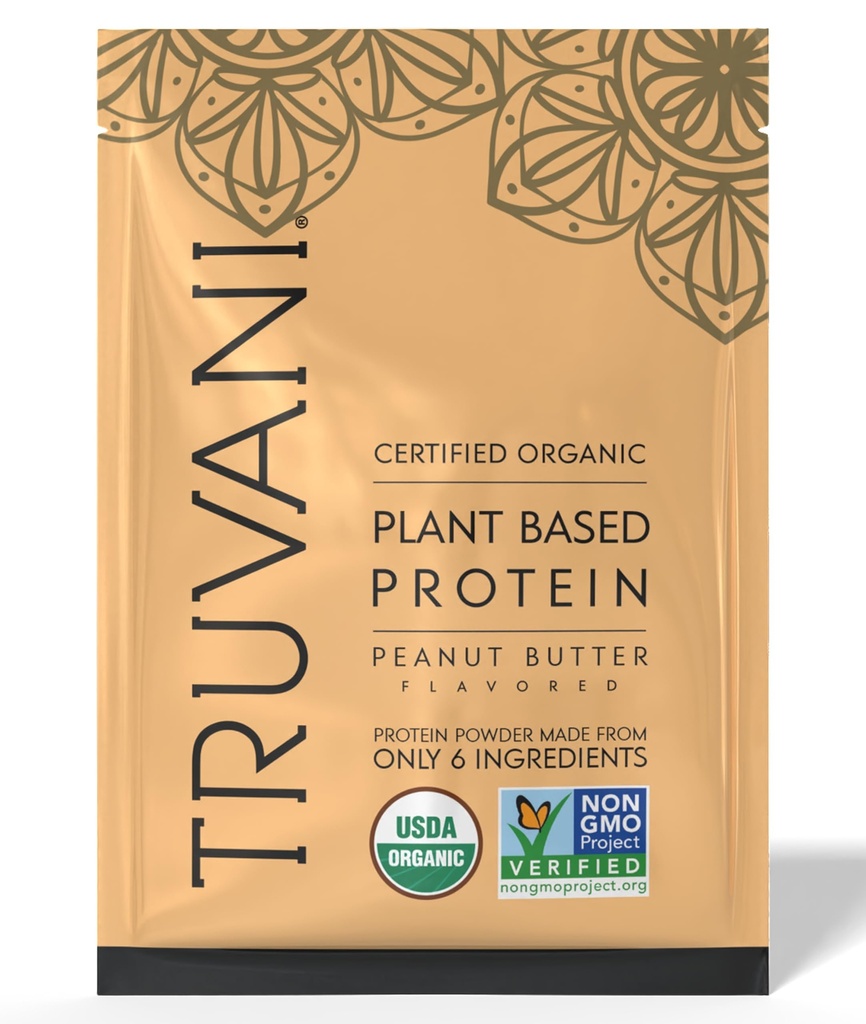 Truvani Vegan Pea Protein Pulver | Peanut Butter | 32.7g Bio Pflanzen basiertes Protein | 1 Servieren | Keto | Gluten & Dairy Free | Low Carb | Kein Zucker hinzugefügt