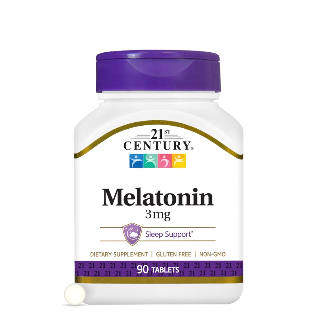 21st Century Melatonin 3mg Sanftkrafttabletten, 90 Count, Schlafhilfe für Erwachsene, fördert Entspannung und erholsamen Schlaf, Nicht-Habit-Bildung, glutenfrei, Nicht-GVO