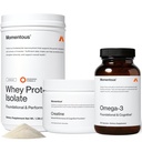 Bedeutsame drei - Kreatin-Monohydrat-Pulver (30 Portionen), Gras-gefüttertes Molkenprotein-Pulver (ungeschmackt) & Omega-3-Fischöl 1600mg - Tägliche Grundlagen für Kraft, Leistung und schlanke Muskelerholung