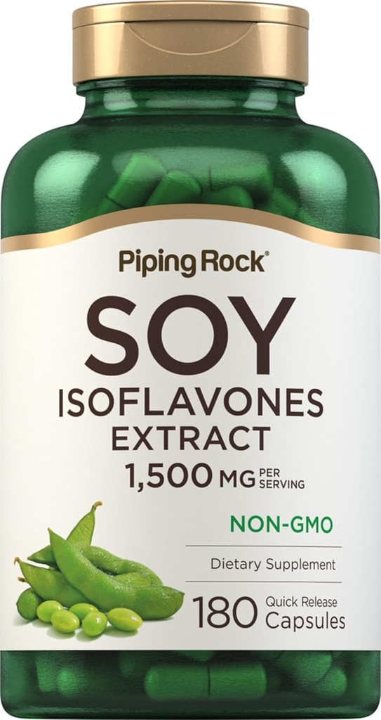 Piping Rock Soy Isoflavones | 1500 mg | 180 capsule | Non OGM, Gluten Free Extract Supplement