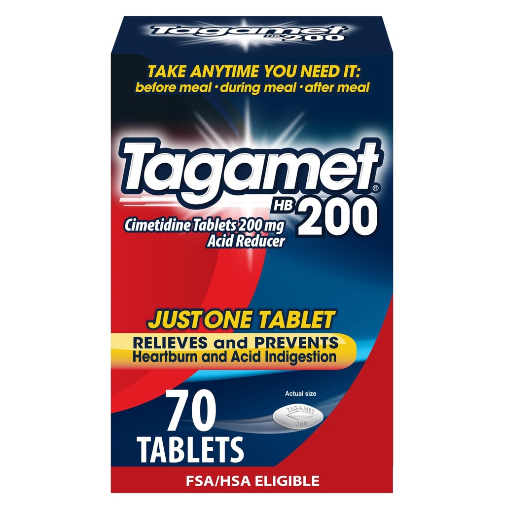 Tagamet HB 200 mg Cimetidine Acid Reducer and Heartburn Relief, Relieves and Prevents Indigestion, 70 Count