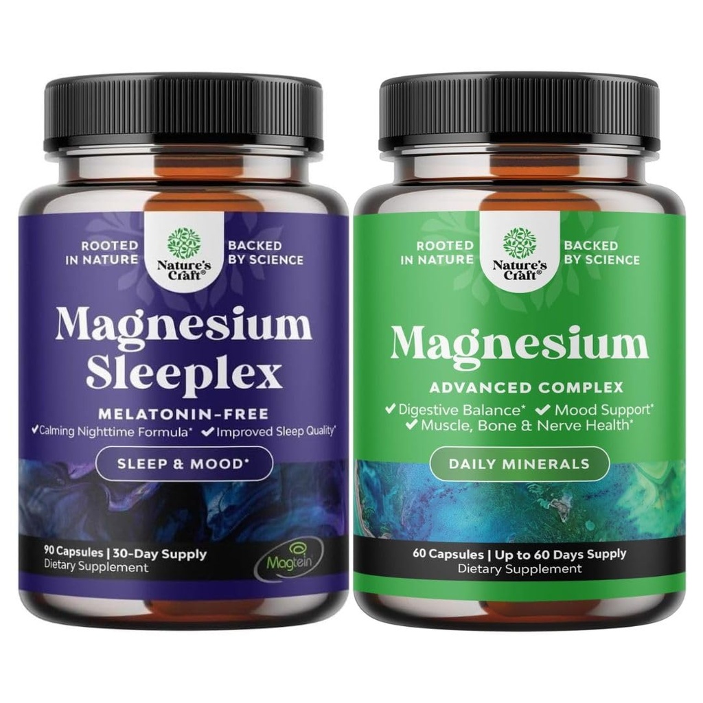 Bundle of High Absorption Magnesium Sleep Supplement - Rest Support Magtein L-Threonate & Apigenin Theanine Melatonin Free and High Absorption Magnesium Complex with Citrate 500mg for Sleep & Mood