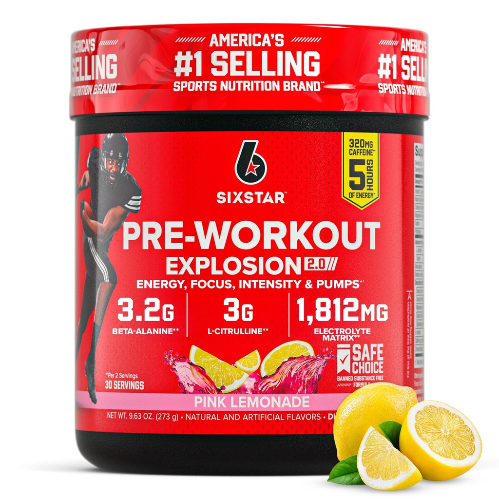 Six Star Pre-Workout Polvere per gli uomini e le donne, Limonata rosa (30 Serve) - Preworkout Explosion 2.0 Energy Powder Drink Mix con Beta-Alanine & Caffeine - Prodotti per l'alimentazione sportiva